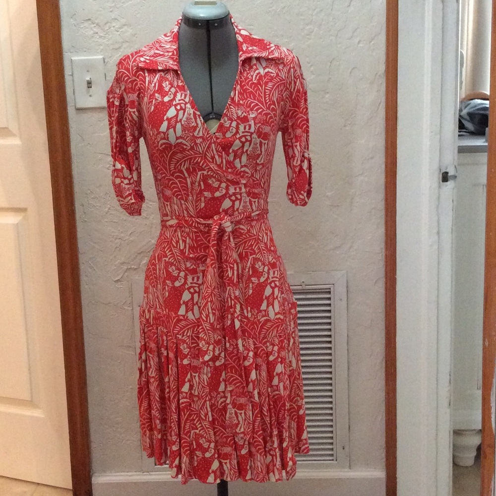 Diane Von Furstenberg Red and White Wrap Dress